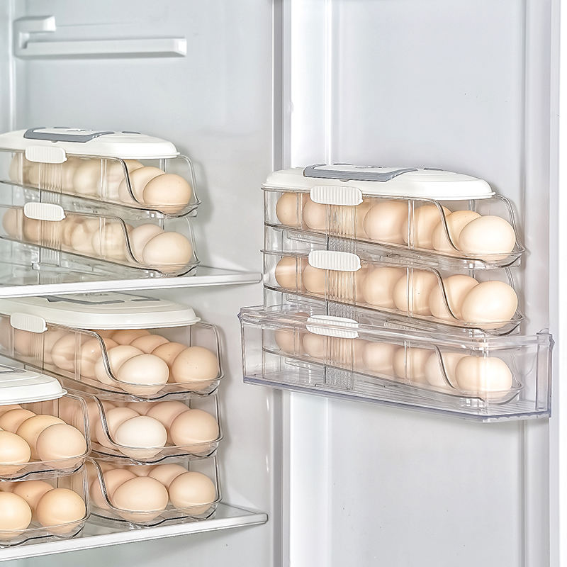 WANUO Multi-Tier Self-Rolling Egg Organizer Fridge Egg Organizer Kitchen Plastic Egg Organizer for Fridge